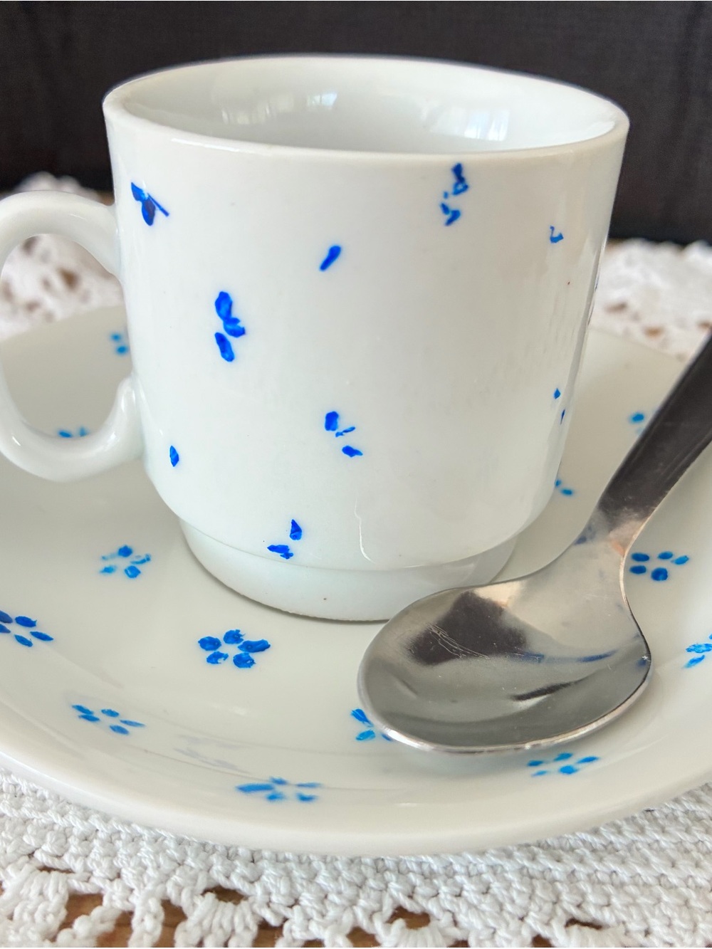 Vintage Corelle Provincial Porcelain Espresso Cup, Saucer & spoon set